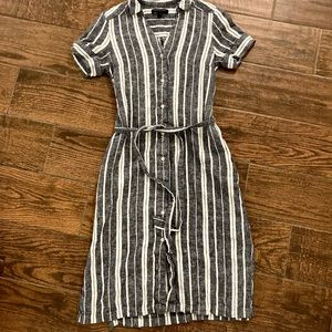 Grey and White Vertical Striped Dress with pockets